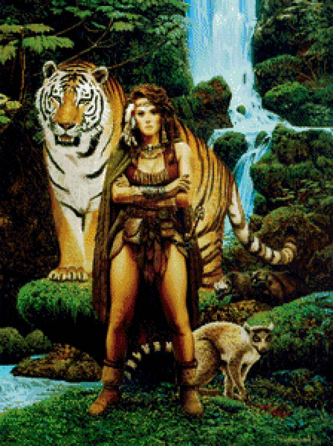 Девушка с тигром - пейзаж, животное, тигр, природа, девушка - предпросмотр