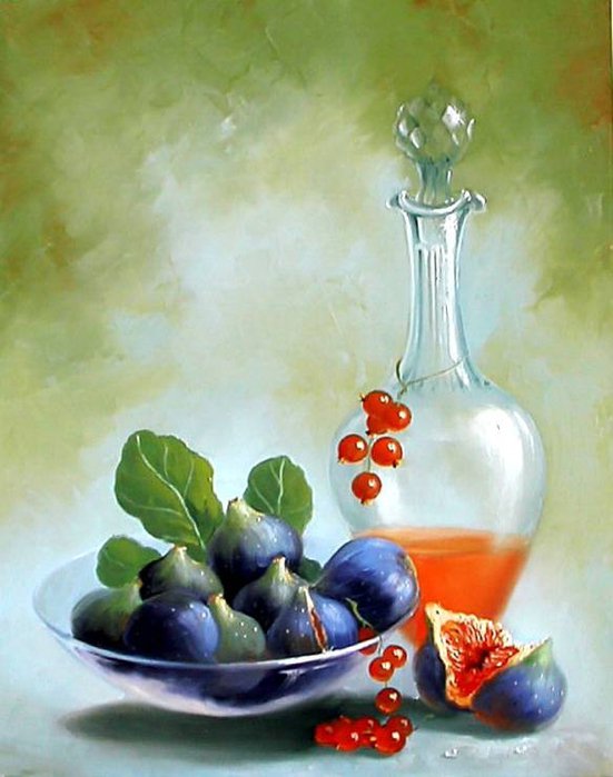 Инжир со смородиной - натюрморт, вино, фрукты - оригинал