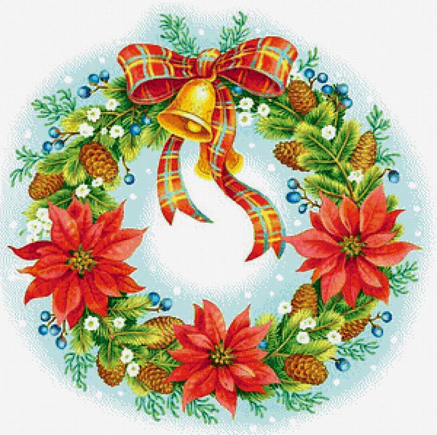 Рождественский венок - колокольчик, шишки, ягоды, венок, цветы, рождество - предпросмотр
