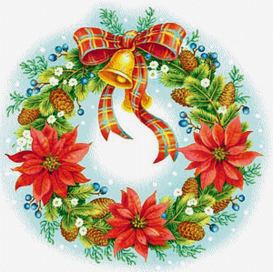 Рождественский венок - ягоды, цветы, венок, шишки, рождество, колокольчик - предпросмотр