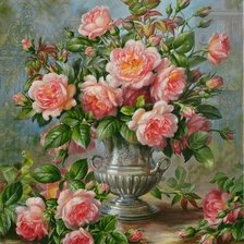 Схема вышивки «ENGLISH ELEGANCE ROSES IN A SILVER VASE»