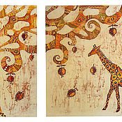 Жираф - животные, полиптих - оригинал