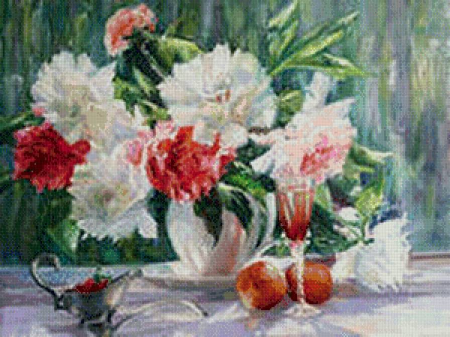 Натюрморт - цветы, фрукты, букет - предпросмотр