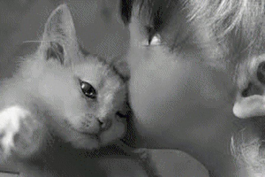 Самый лучший друг - монохром, коты, друг, дети, животные, люди - предпросмотр