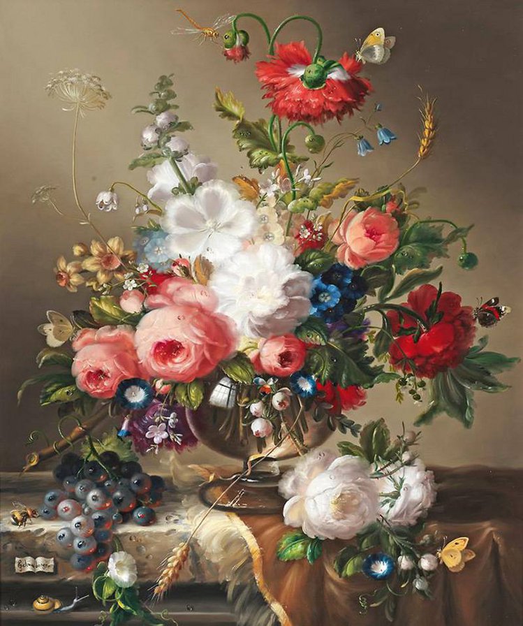 №553445 - цветы, бабочки, букет - оригинал