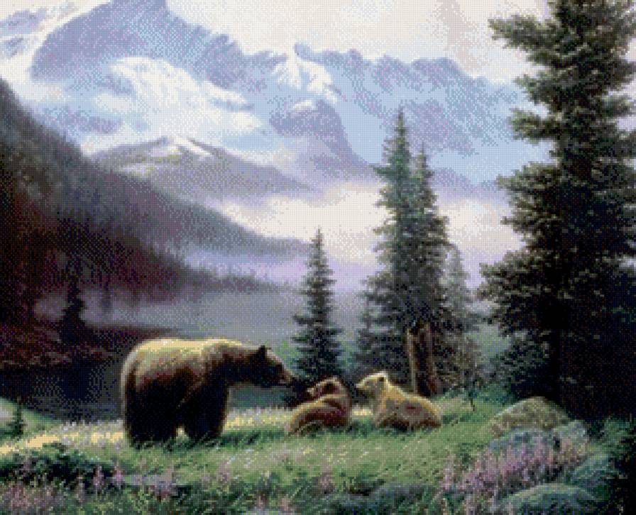 три медведя - животные, пейзаж, медведи, горы, природа - предпросмотр