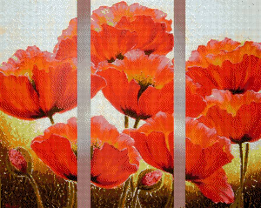 Красный мак - триптих - предпросмотр