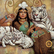 Оригинал схемы вышивки «девушка с тиграми» (№554235)