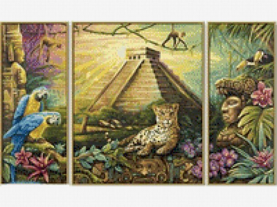 питомцы майя - триптих, животные, пейзаж - предпросмотр