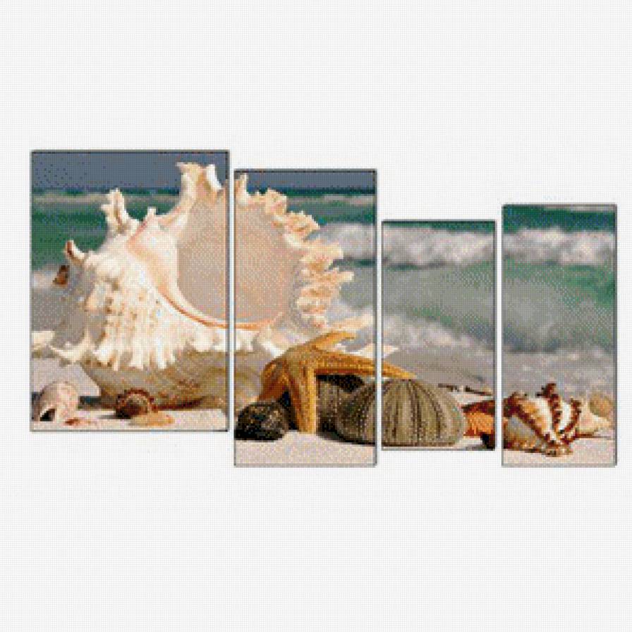 Дары моря - триптих, морская звезда, море, ракушки - предпросмотр