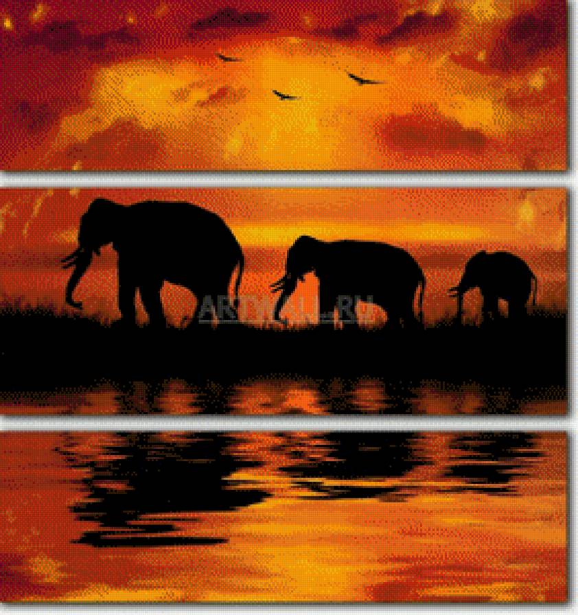 Слоны - слоны, африка, триптих - предпросмотр
