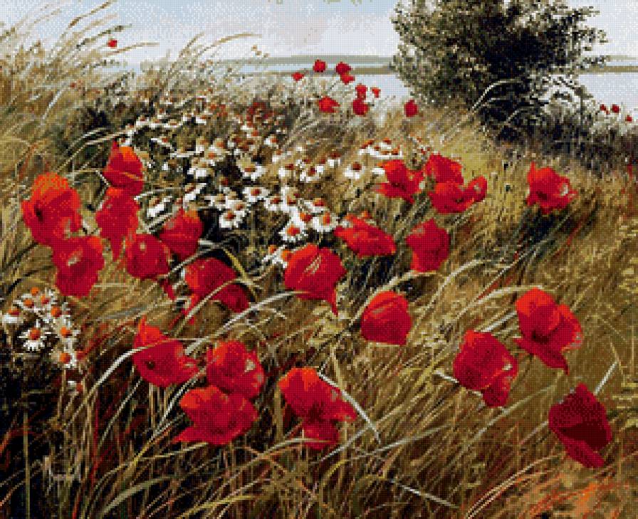 пейзаж с цветами - пейзаж цветы.река - предпросмотр