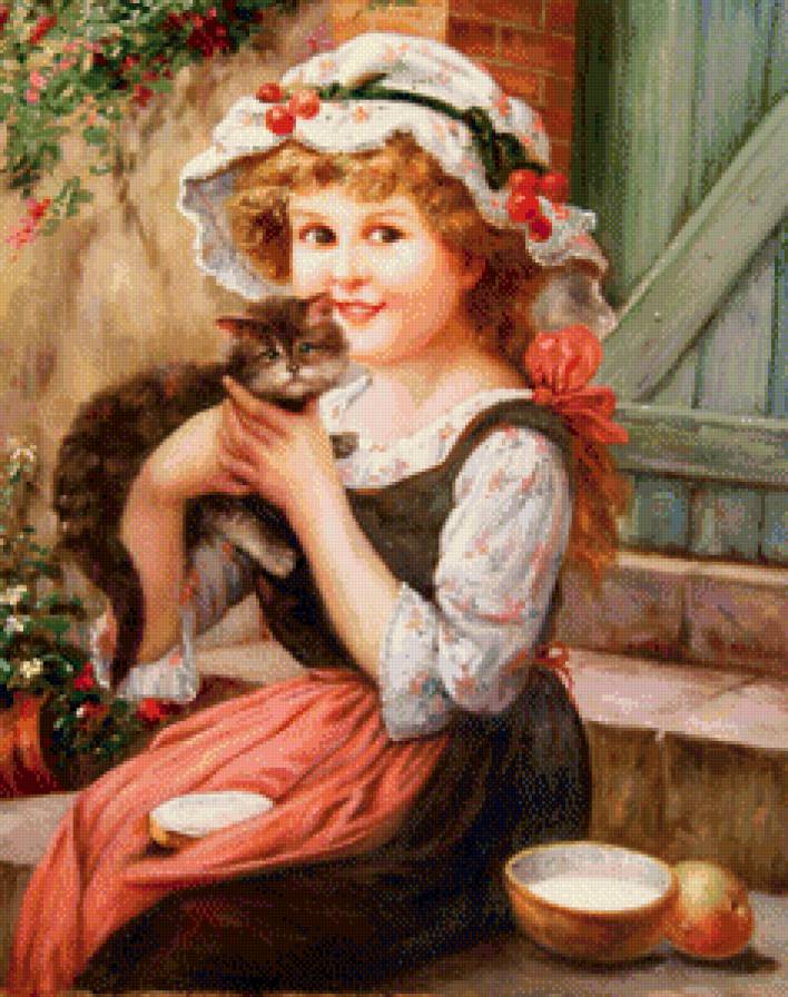 Девочка с котенком - дети - предпросмотр