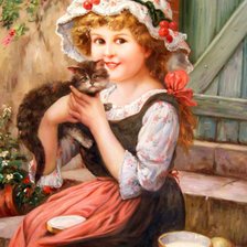 Оригинал схемы вышивки «Девочка с котенком» (№554963)