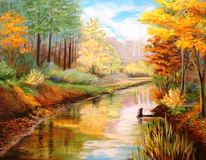 тихая речка - природа, пейзаж, лес, осень, река - оригинал