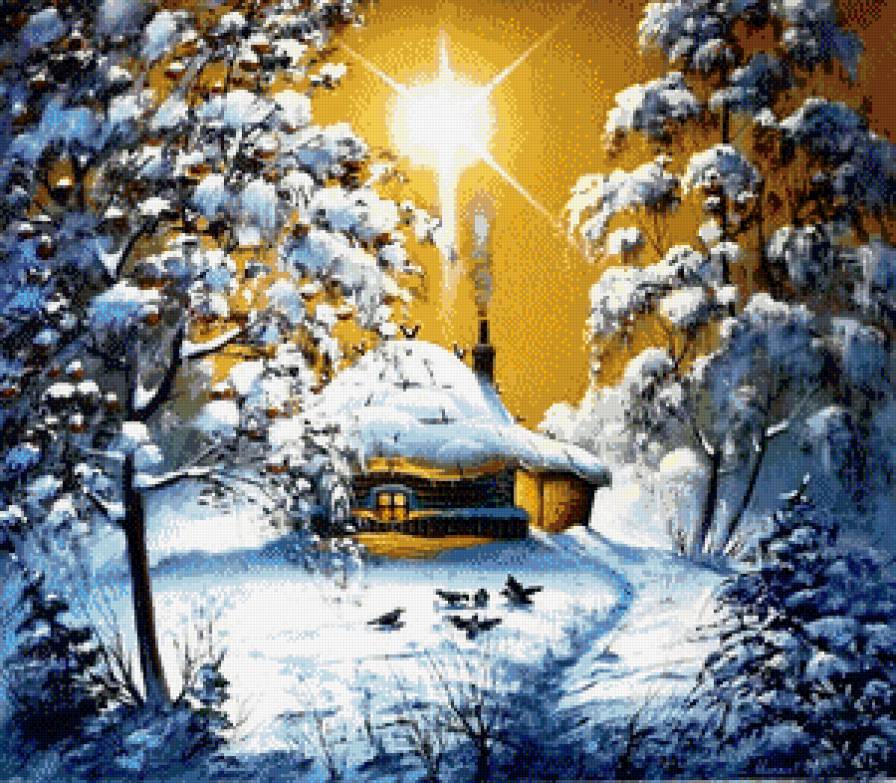 зимний вечер - снег, зима, природа, домик - предпросмотр
