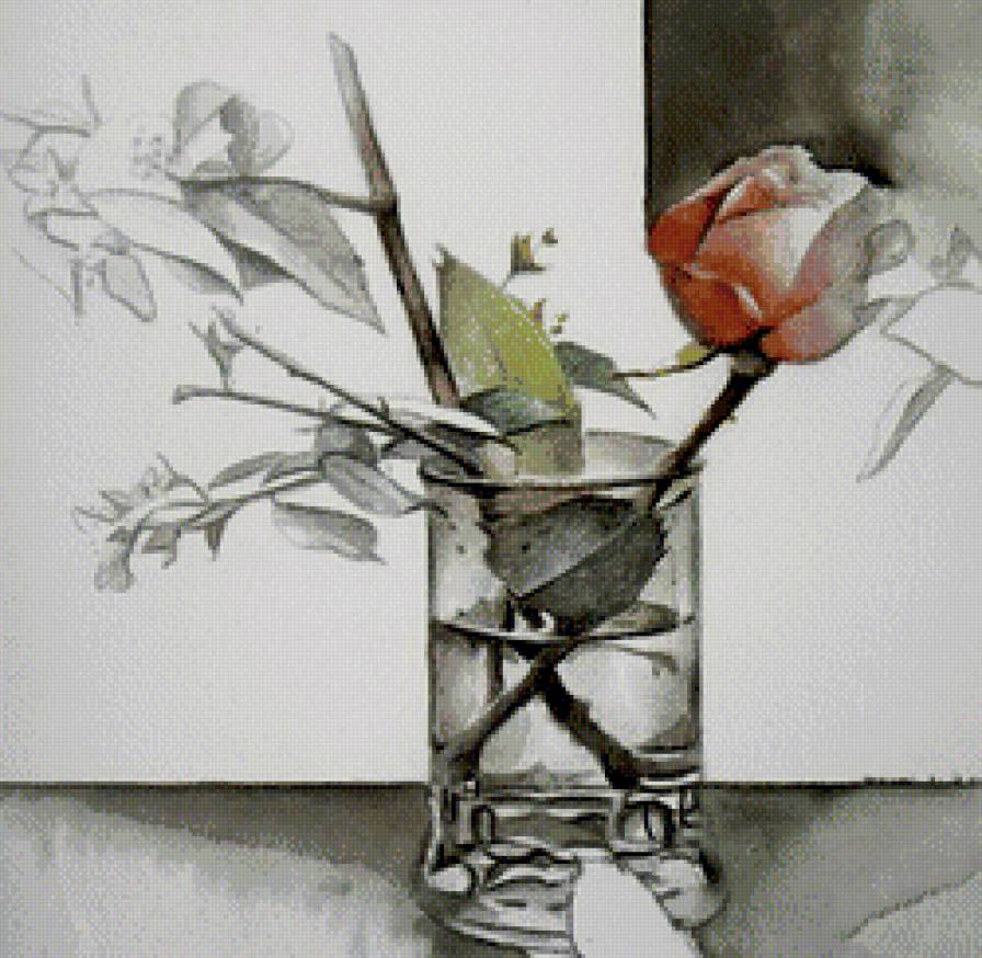 роза акварель - ваза, цветы, живопись - предпросмотр
