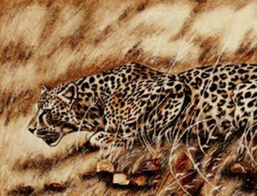 охота часть 1 - хищник, природа, леопард, живопись - предпросмотр