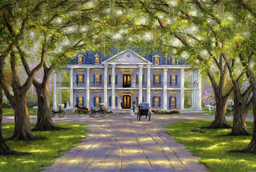 домик - картина, деревья, домик - оригинал