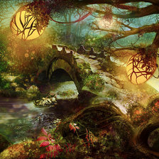 Схема вышивки «волшебный лес, река, мостик»
