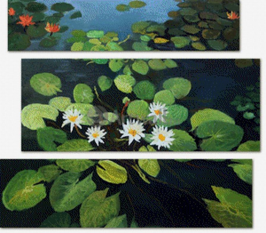 №556219 - триптих, вода, кувшинки, водяная лилия - предпросмотр