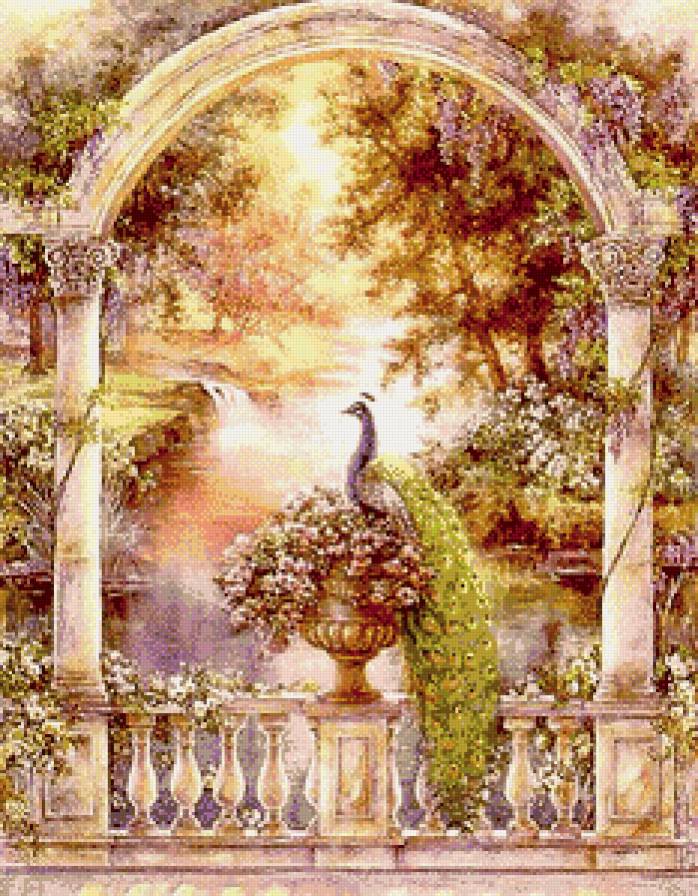 Павлин в саду - красота, сад, павлин - предпросмотр