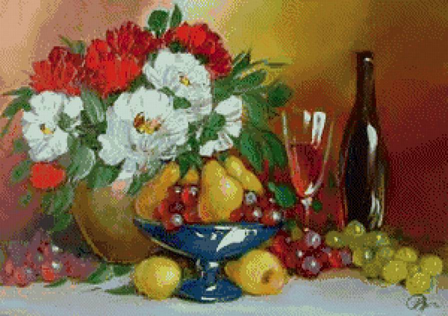 №556606 - цветы, букет, натюрморт, фрукты - предпросмотр