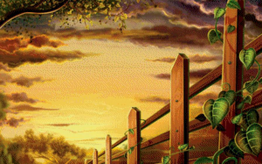 №556768 - природа, закат, вечер, деревня, пейзаж - предпросмотр