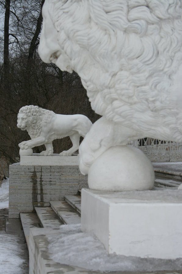 львы скульптура зимой - львы скульптура зимой - оригинал