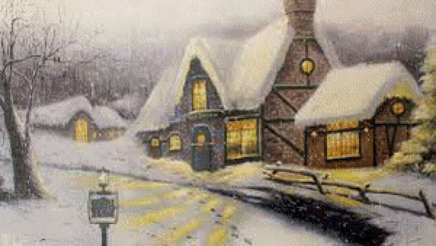 №557001 - природа, вечер, дома, зима, деревня, архитектура - предпросмотр