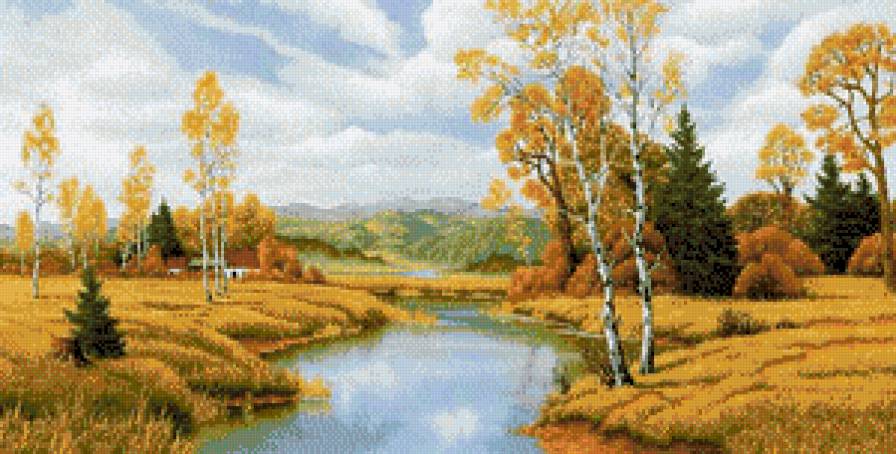 Пейзаж - природа, пейзаж, лес, березы, вода, река - предпросмотр