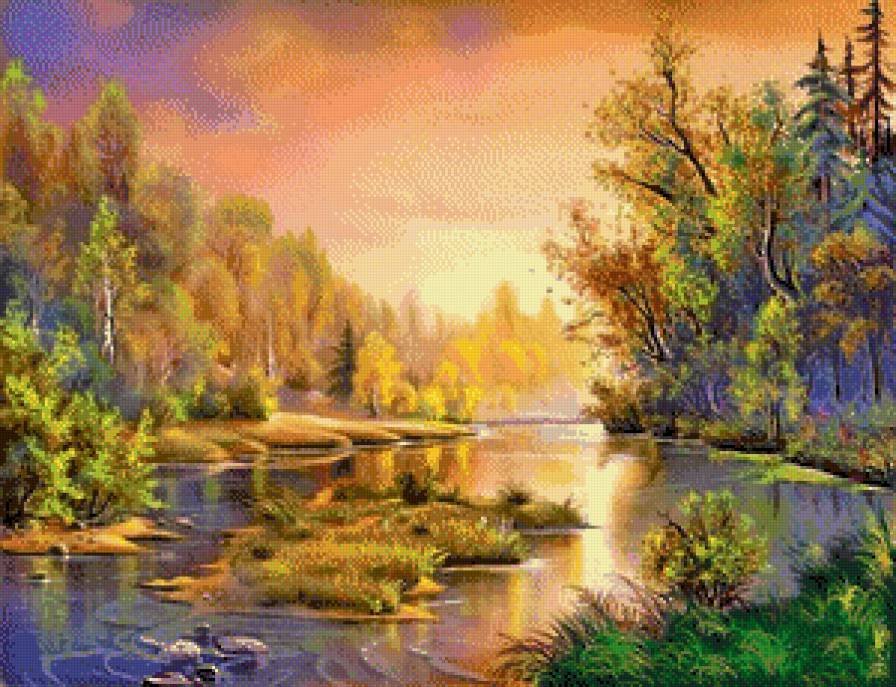 Пейзаж - река, природа, вода, осень, лес, пейзаж - предпросмотр