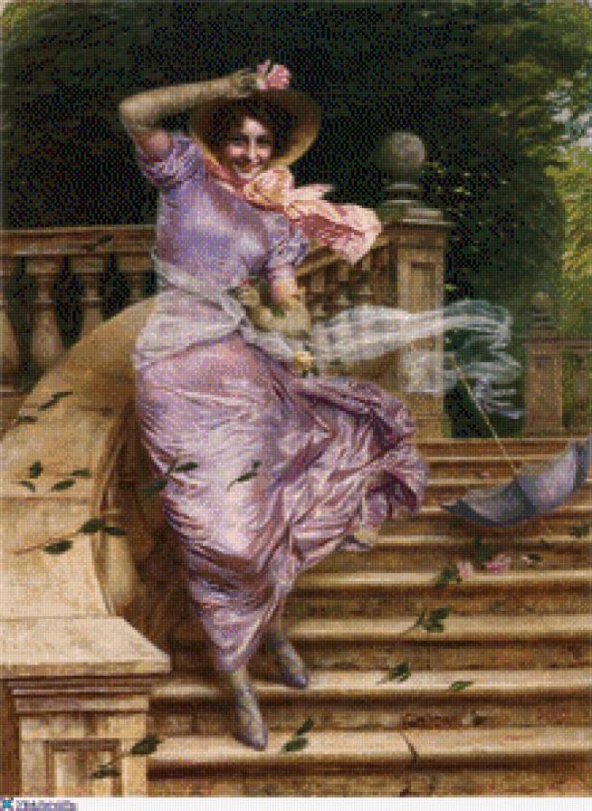 девушка и ветер - картина девушка - предпросмотр