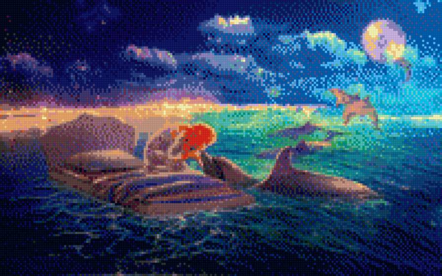 сказочный сон - море, девушка, дельфин - предпросмотр