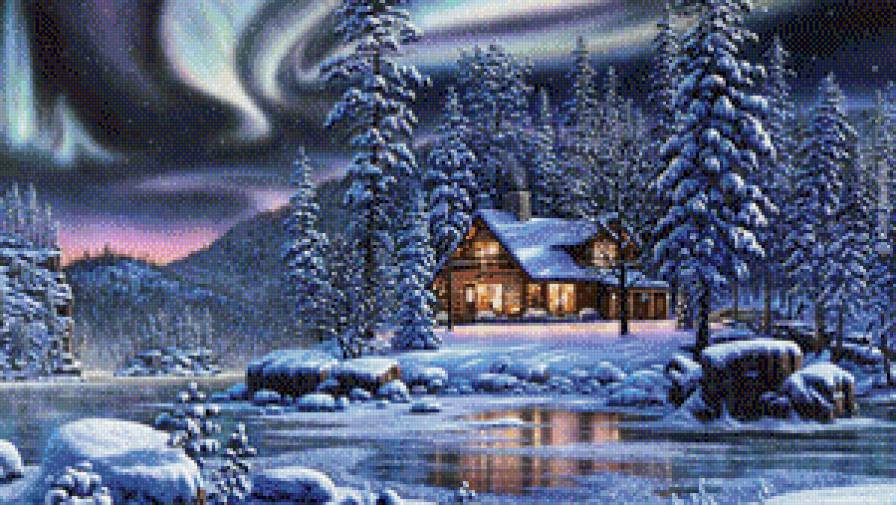 Зима - зима, природа, дом, пейзаж, река - предпросмотр