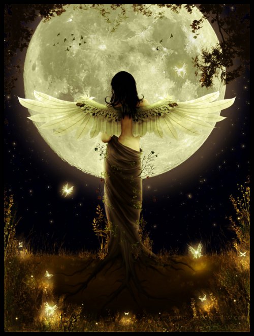 ночная луна - ангел, девочка, ночь, луна - оригинал