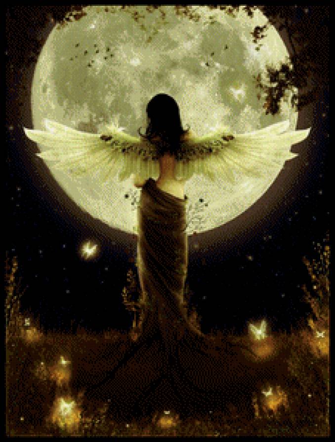 ночная луна - луна, ангел, девочка, ночь - предпросмотр