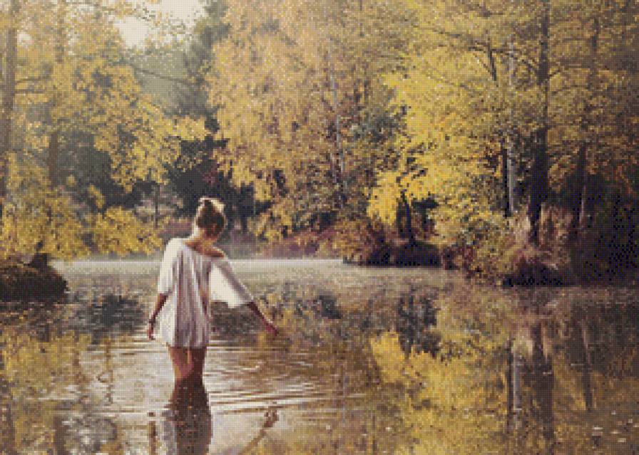 №558696 - осень, озеро, лес, дерево, купание, девушка - предпросмотр