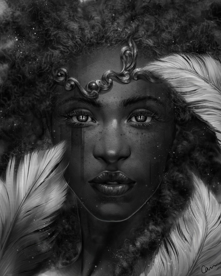 black_pearl - девушка, черный, лицо, портрет, африка, перо - оригинал