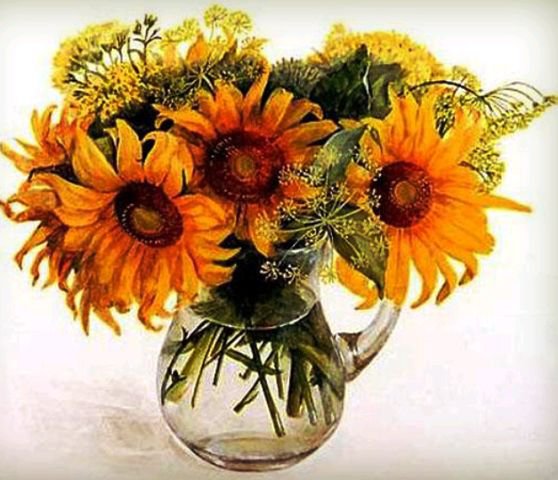 подсолнухи - ваза, подсолнухи, цветы - оригинал