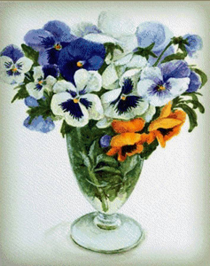 анютки - цветы, ваза - предпросмотр