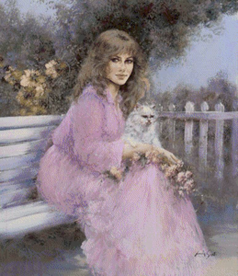 Девушка с котенком - женщина, котенок, кошка, девушка, пейзаж - предпросмотр