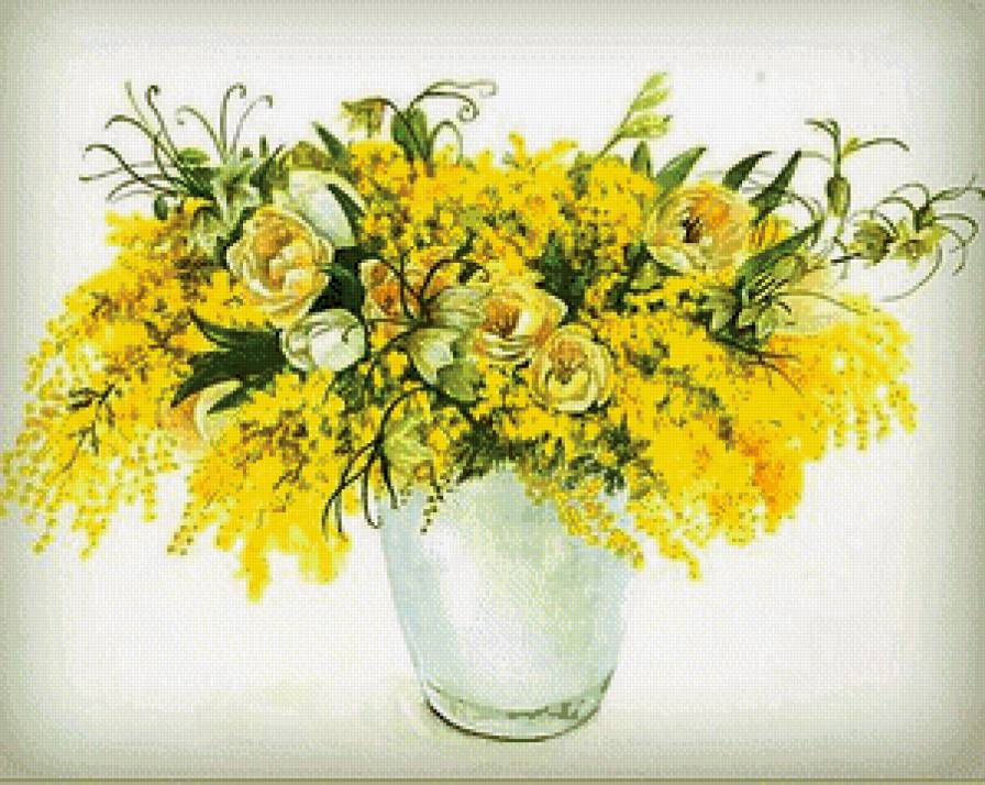 мимоза - букет, цветы, ваза - предпросмотр