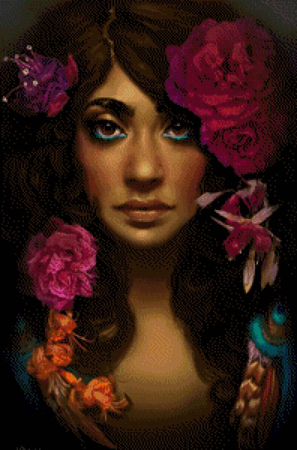 №558882 - девушка, цветы, портрет, кармен - предпросмотр