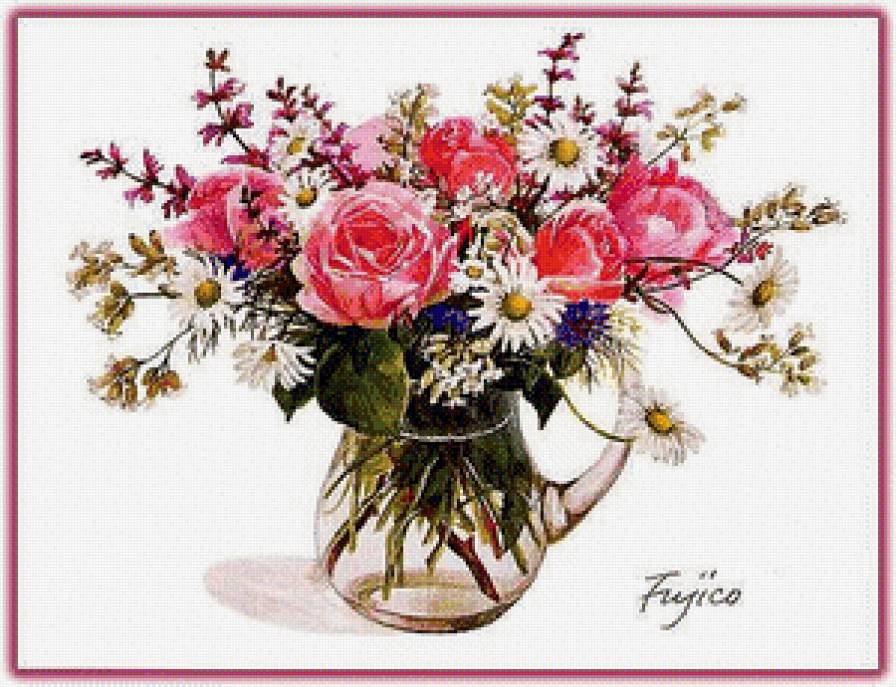 букет в вазе - ваза, букет, цветы - предпросмотр
