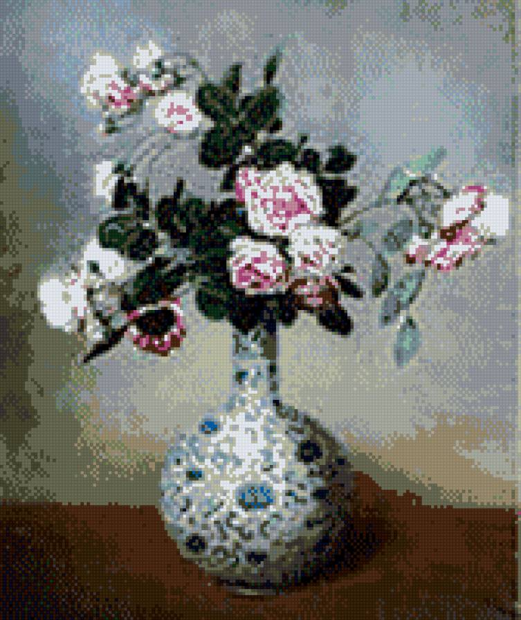 РОЗОВОЕ НА СИНЕМ - цветы, натюрморт, ваза - предпросмотр