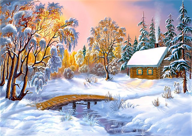 Зима - пейзаж, дом, природа, зима - оригинал