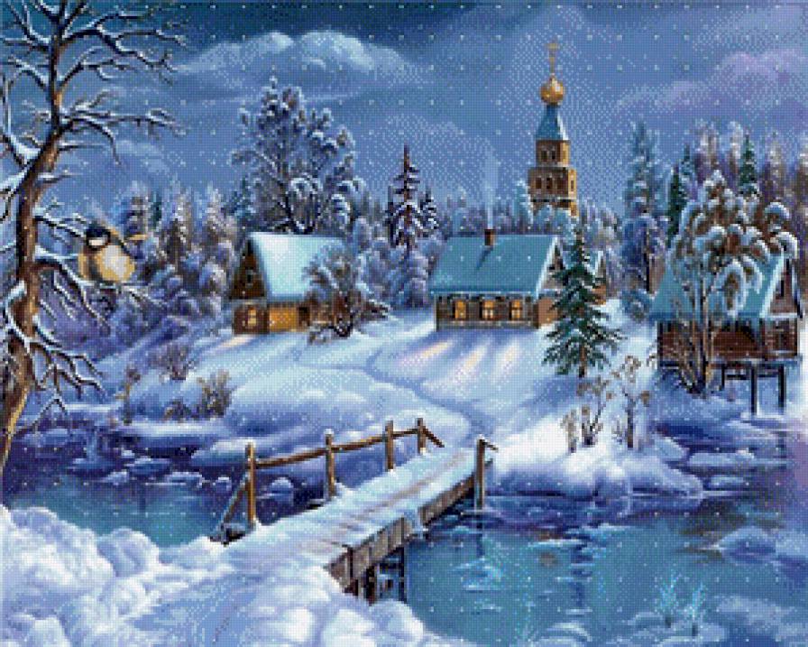 Зима - природа, вечер, дом, пейзаж, зима, ночь - предпросмотр