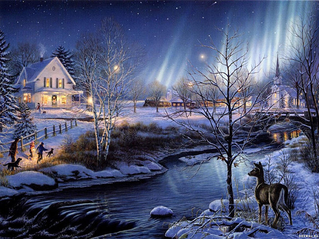 Зима - пейзаж, зима, дом, природа, вечер, ночь - оригинал