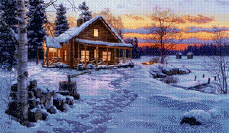 Домик в лесу - зима, вечер, лес, снег, дом - предпросмотр